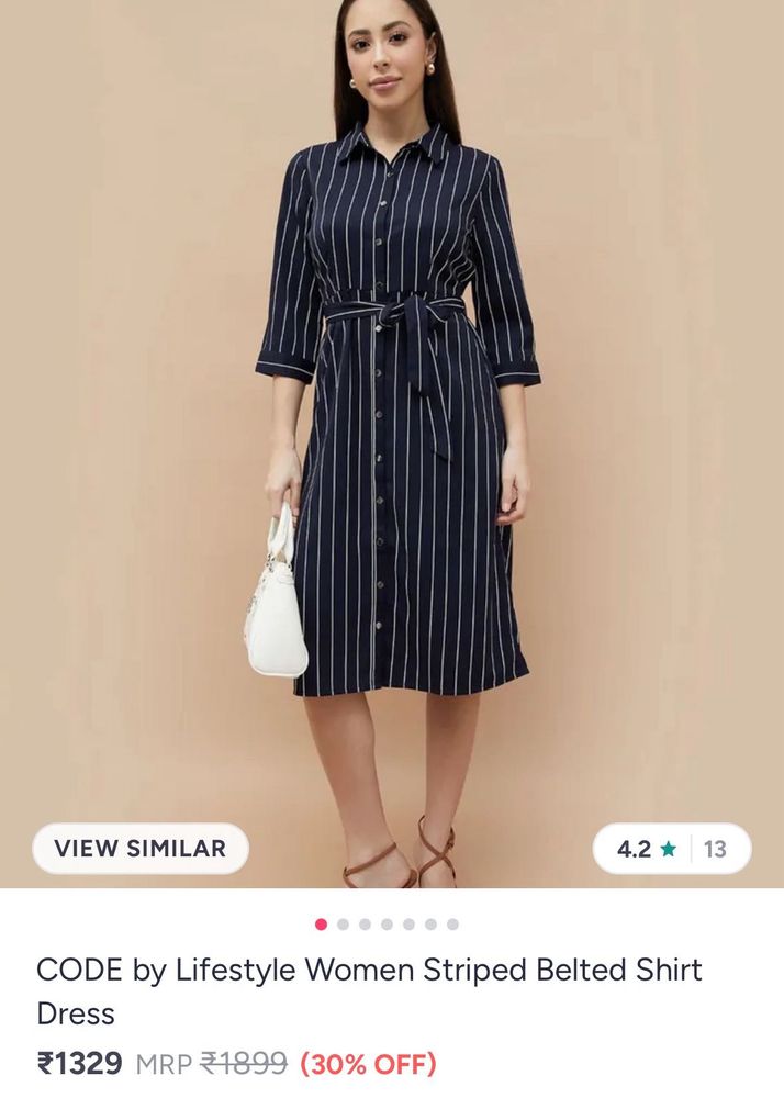 Navy blue Striped  Shirt Dress