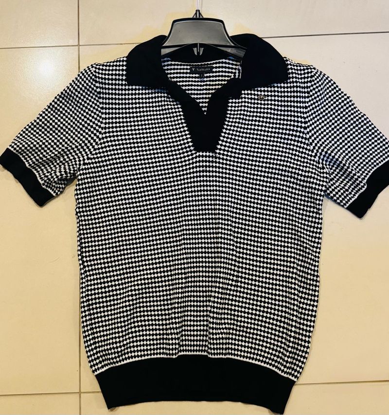 Chic Black &amp; White Gingham Polo Top