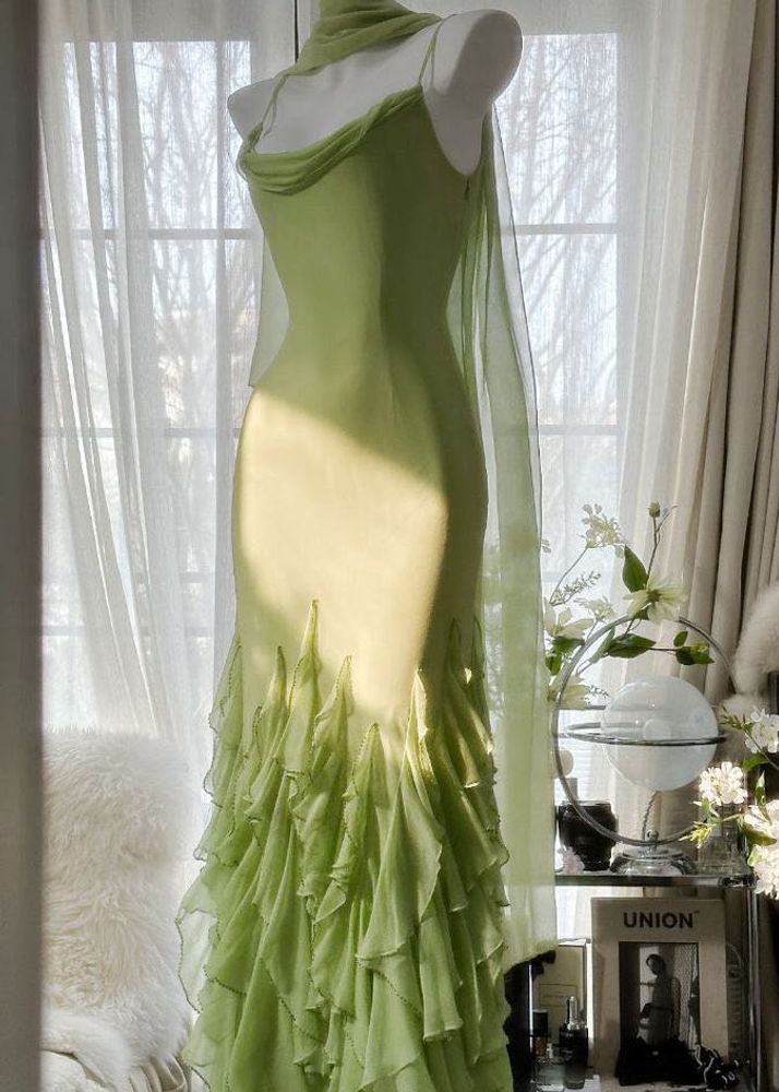 Stunning Lime Green Ruffled Gown