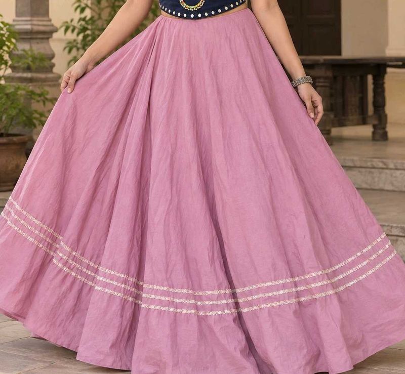 Flowy Pink Skirt with Embellished Border