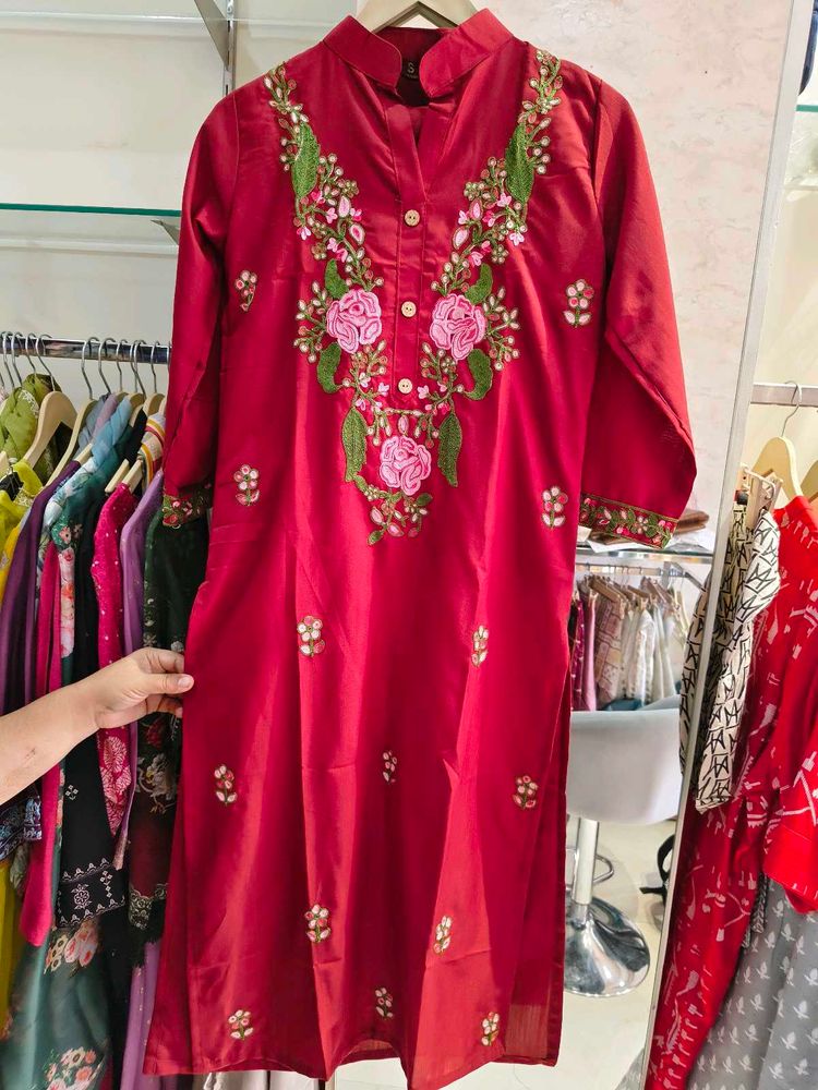 Embroidered Red Kurta