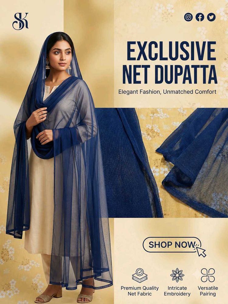 Navy Blue Net Dupatta