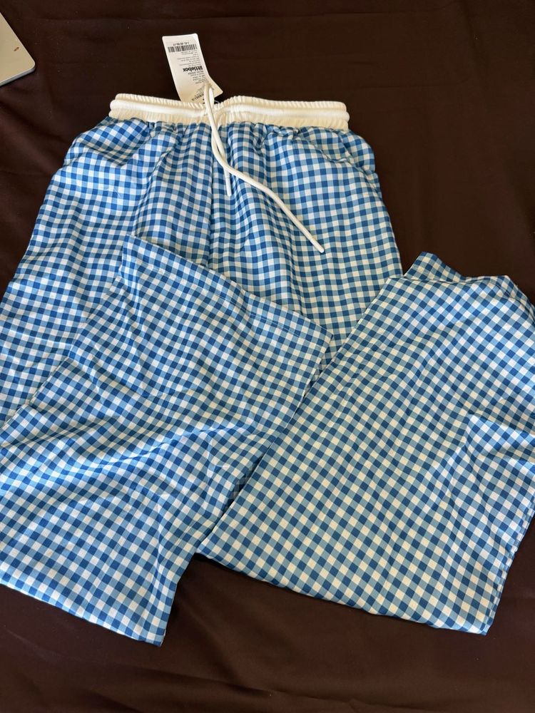 Blue Gingham Wide Leg Pants