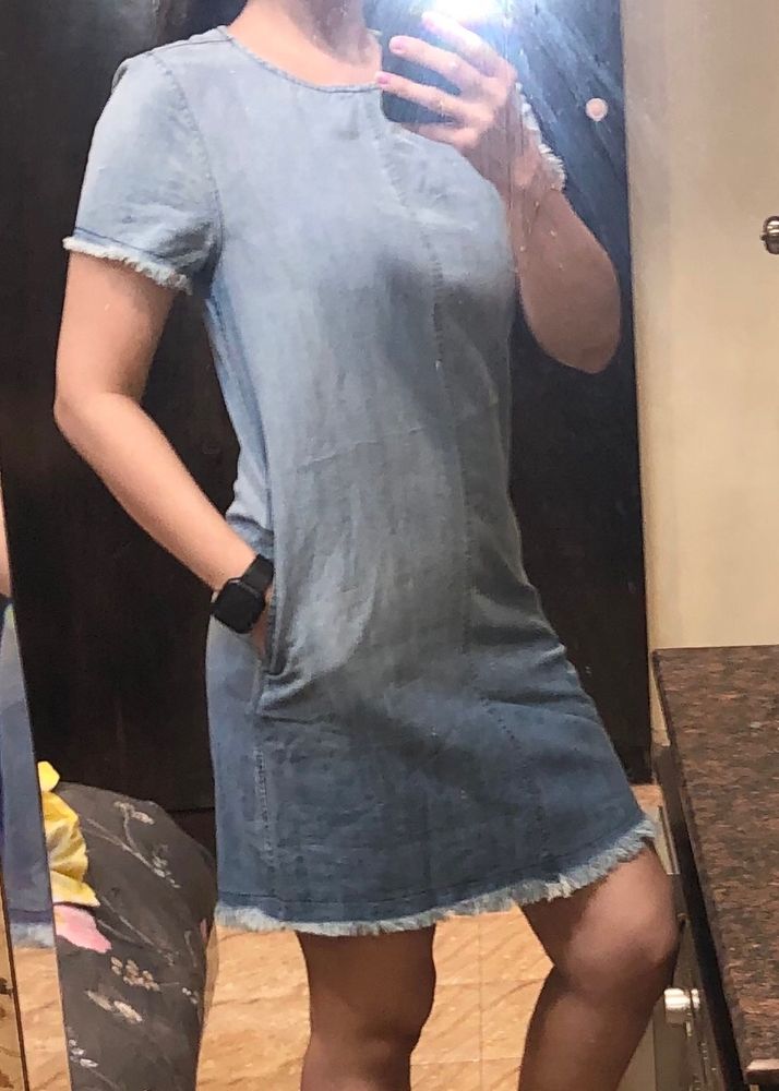 Classic Denim Frayed Hem Dress