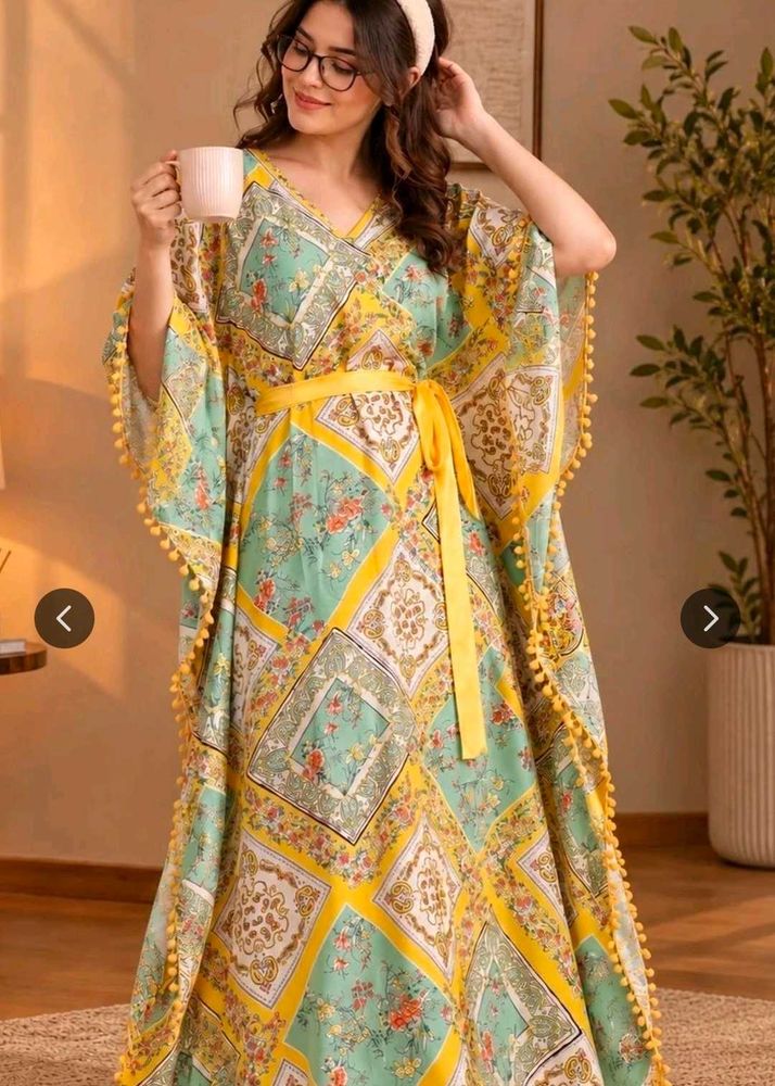 Bohemian Floral Print Kaftan Dress
