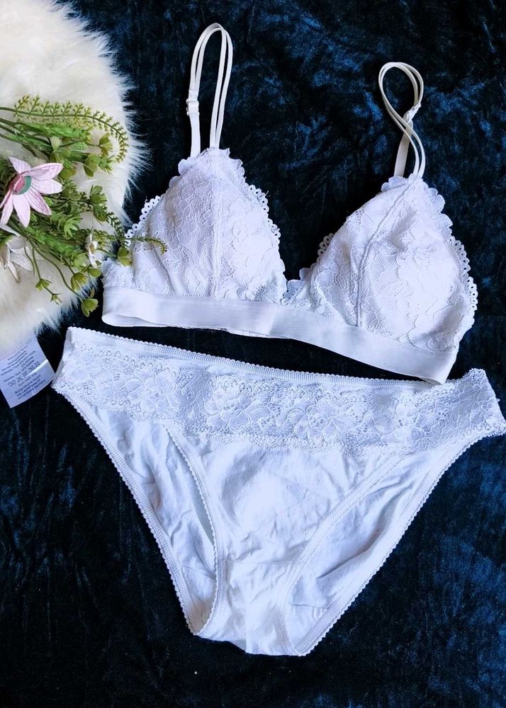 White Lace Bralette and Briefs Set