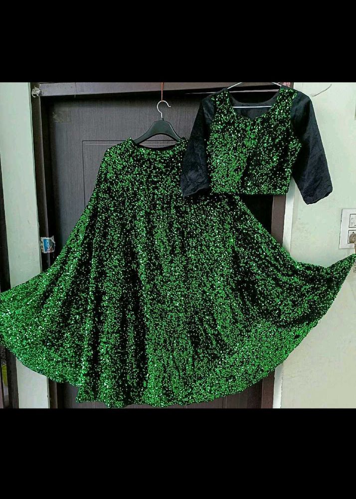 Sparkling Green Sequin Lehenga Choli Set