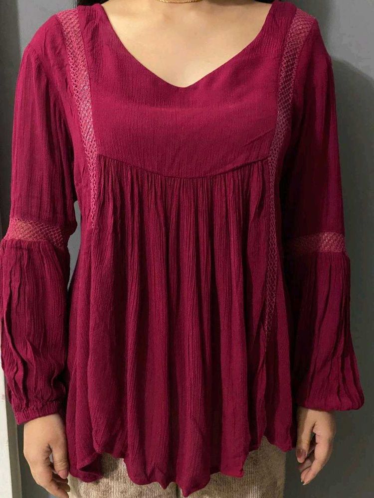 Maroon V-Neck Long Sleeve Top