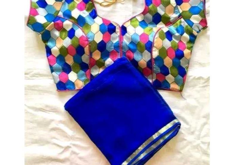 Blue saree n ready blouse