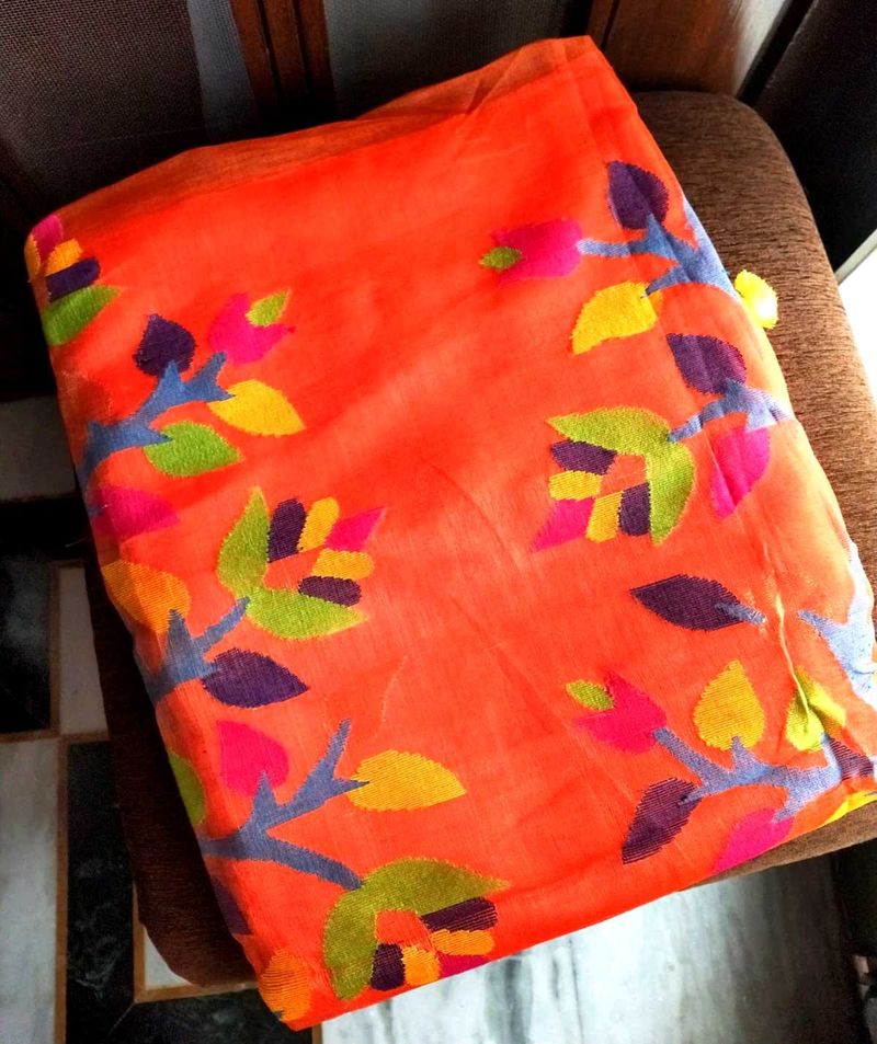 Premium Tissue blend Orange Saree