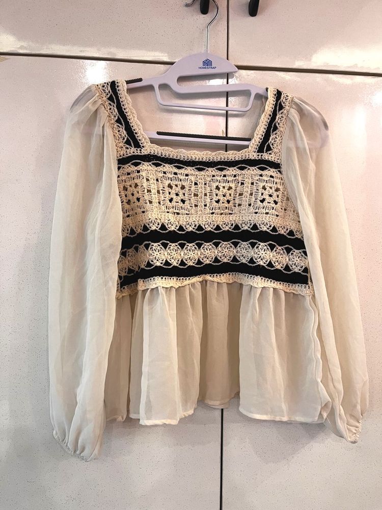 Chic Crochet &amp; Chiffon Blouse