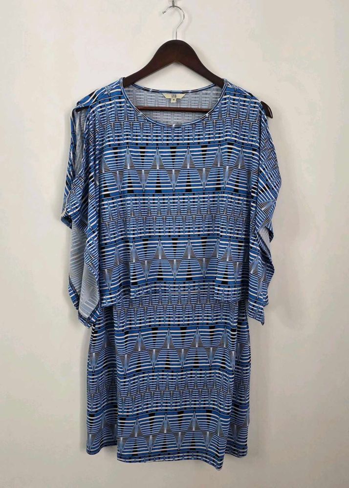 Blue Geometric Cold Shoulder Dress