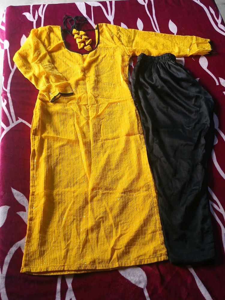 Yellow Kurta with Black Pants