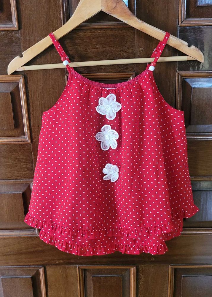 Cute Red Polka Dot Top with Flowers