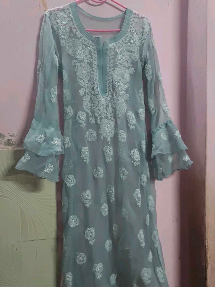 Beautiful Light Blue Kurta with White Embroidery