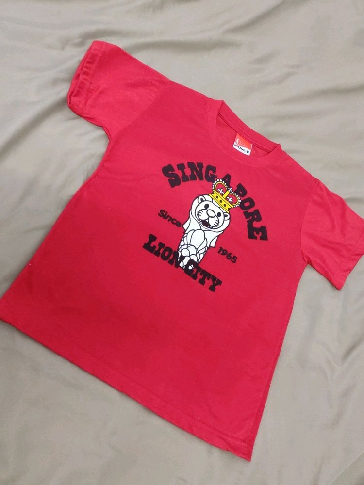 Red Top With Lion City Print For Girls❤
