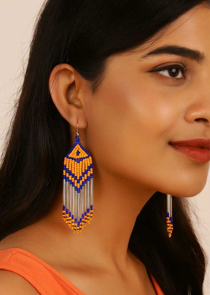 Set Of 2 Beaded Tassel Earrings - Handmade