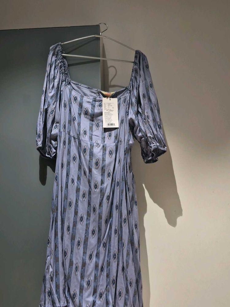 Stylish Printed Puff Sleeve Midi Dress