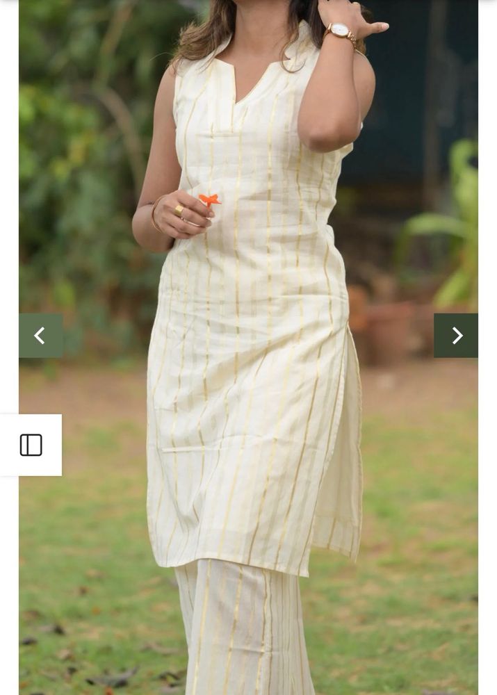 Elegant Cream Striped Kurta Set