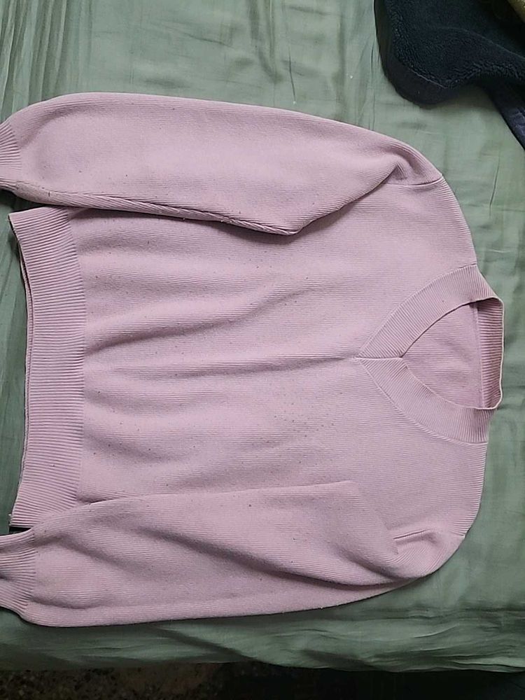 Pink V-Neck Pullover Sweater