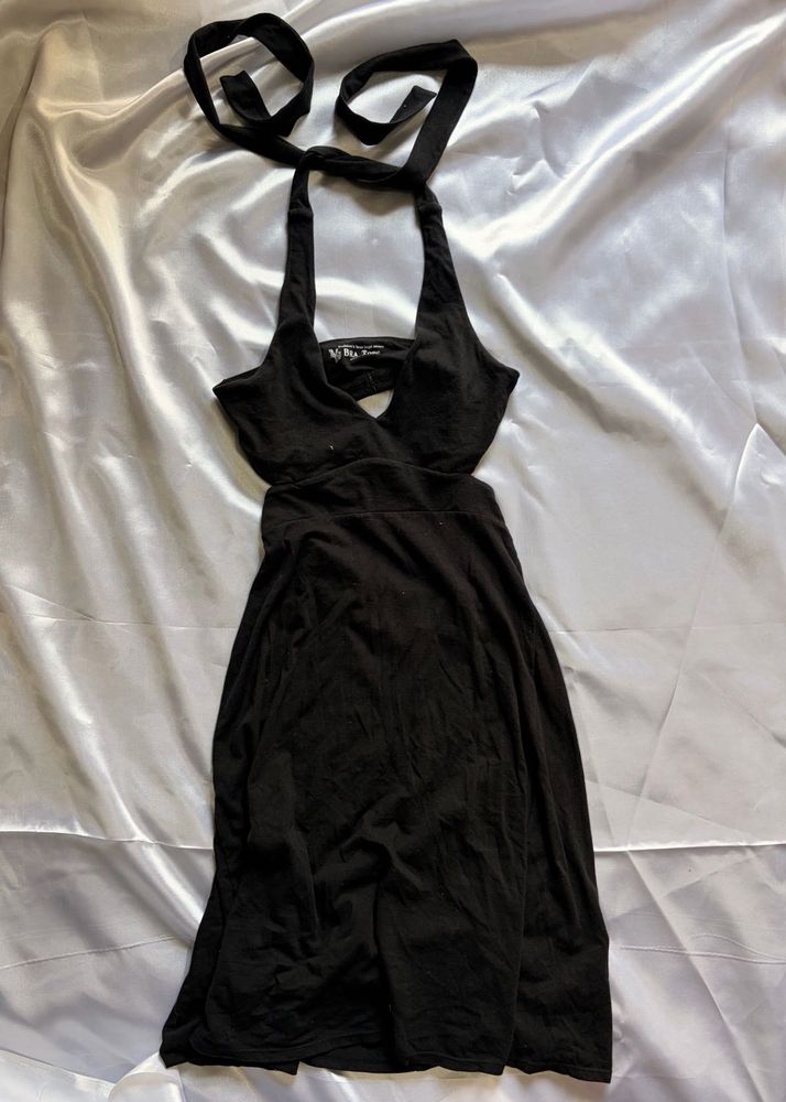 imported Black Halter Neck Cut-Out Maxi Dress