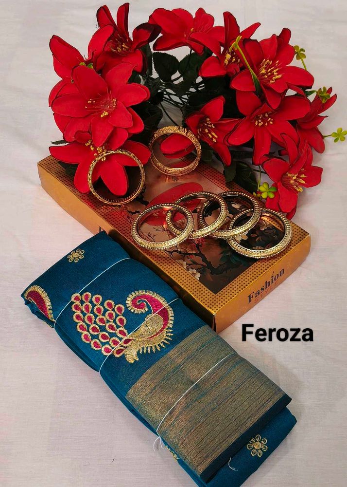 Feroza Embroidered Peacock Saree Zaree Patta