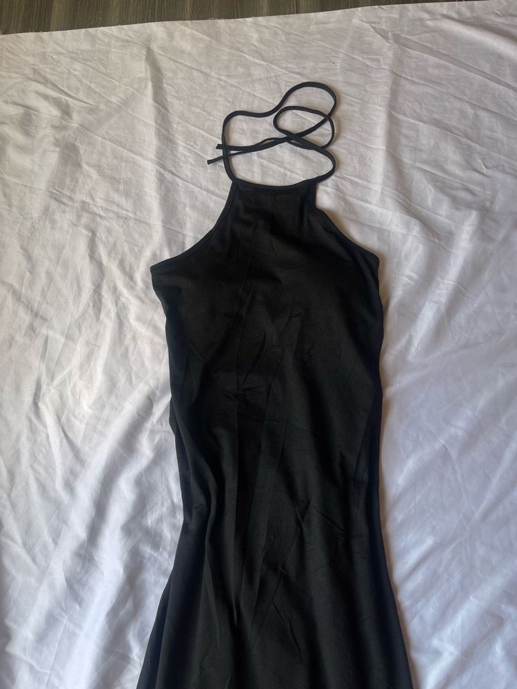 Sleek Black Halterneck Mini Dress