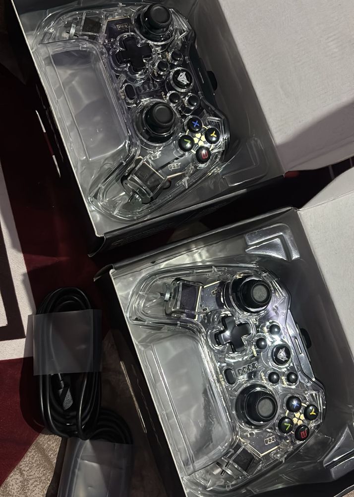 2x Clear Wired Gaming Controllers with RGB light