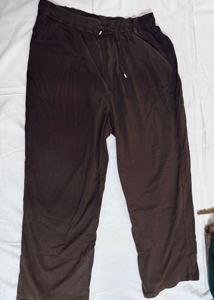 Men's Brown Relaxed Fit Drawstring Pants