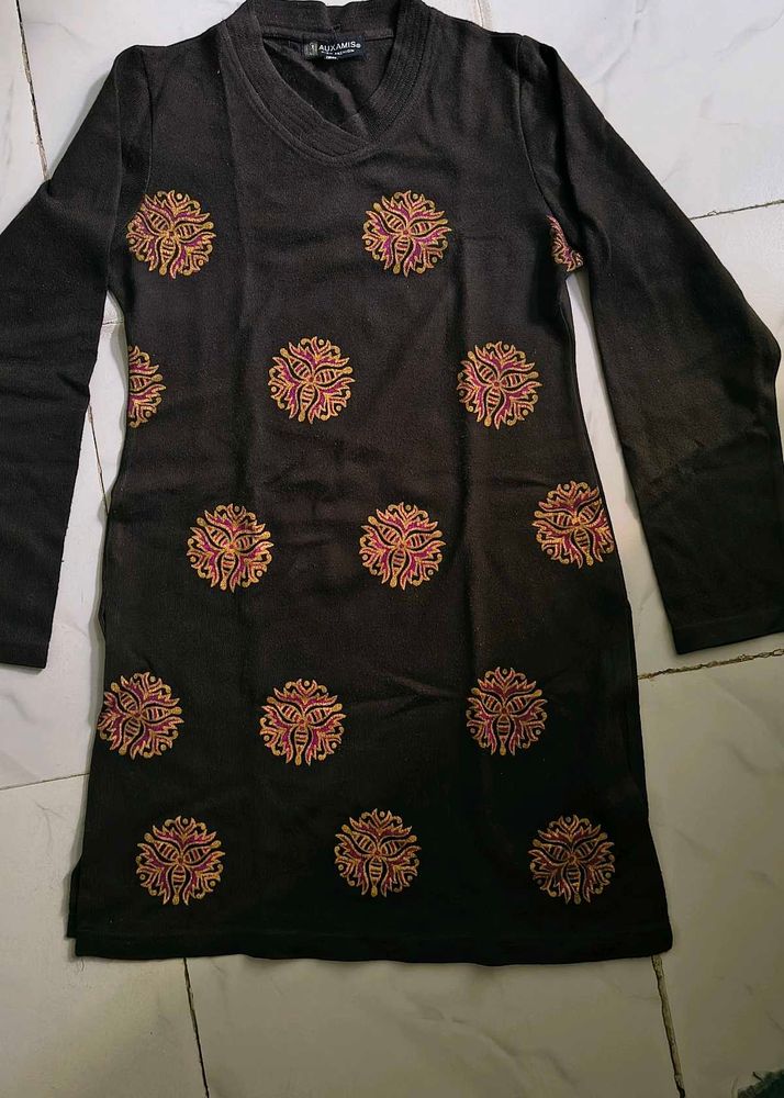 Woolen Brown Kurti with beautiful print