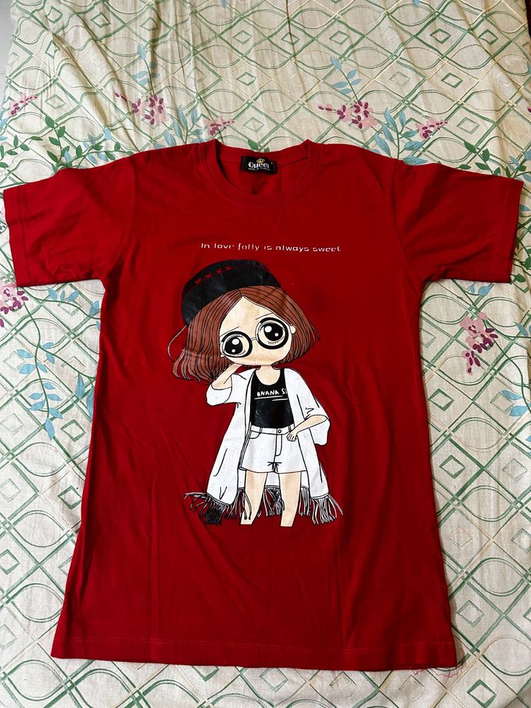 Red T-Shirt with Cute Girl Design