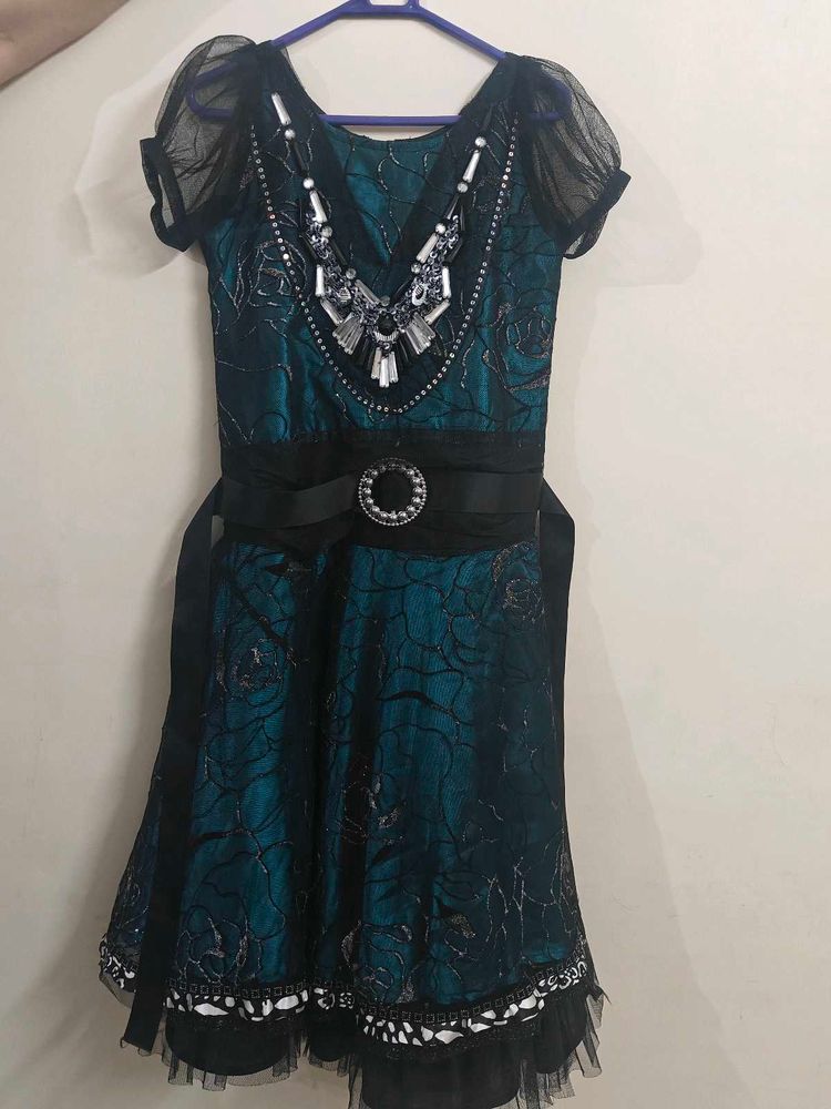 Designer Teal Embroidered Knee length Gown