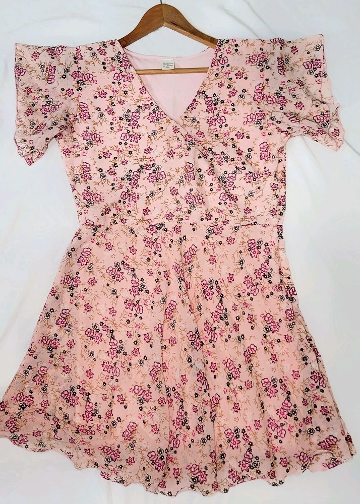 A- LINE Floral Pink Dress