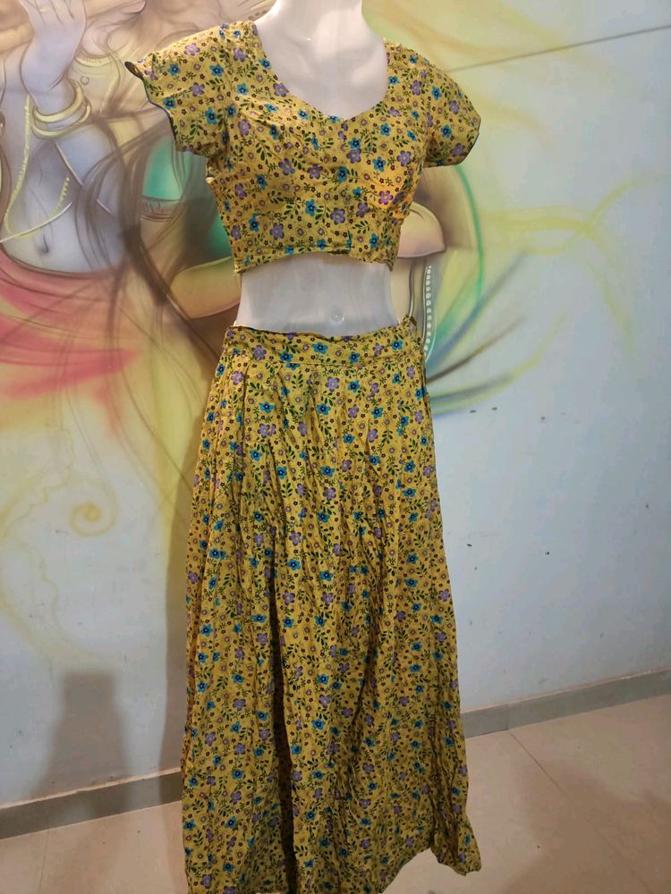Boho Yellow Floral Print Skirt and Top Set