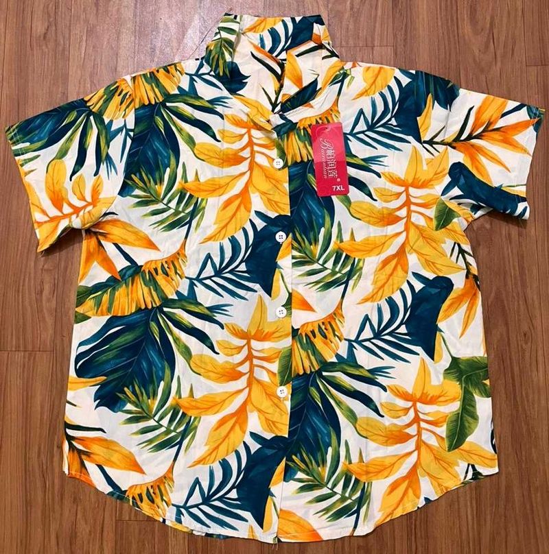 Vibrant Tropical Print Button-Up Shirt