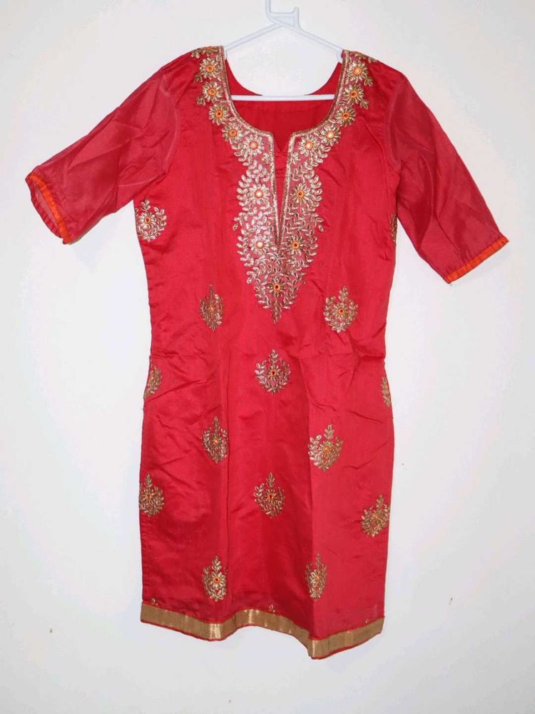 Red Chanderi Silk Kurta