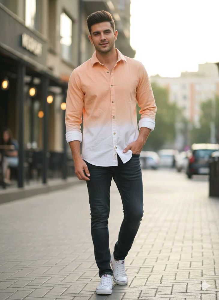 Men Regular Fit Ombre Spread Collar Casual Shirt