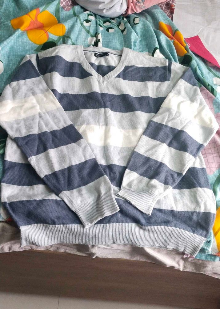 Striped V-Neck Pullover Sweater