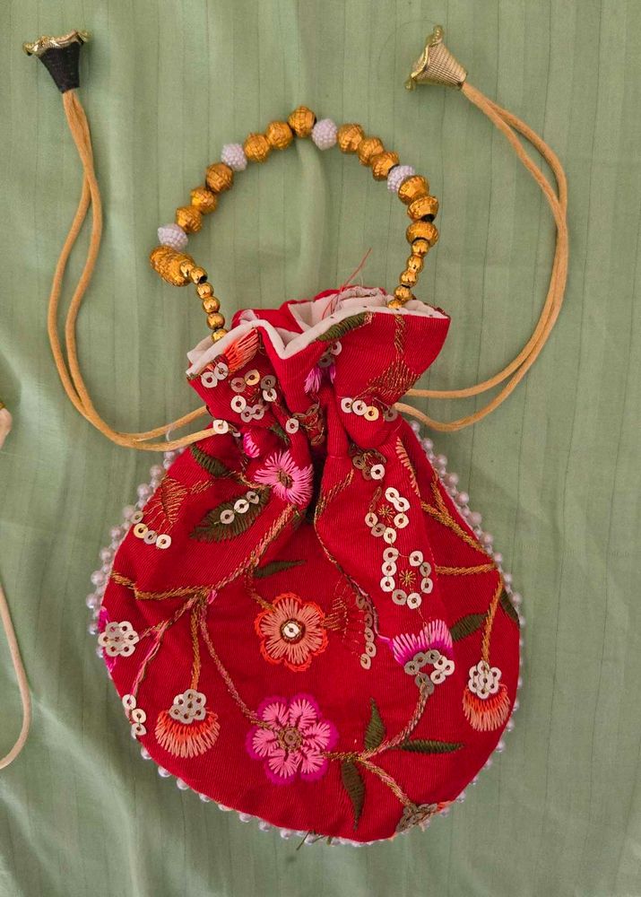 Red Embroidered Potli Bag