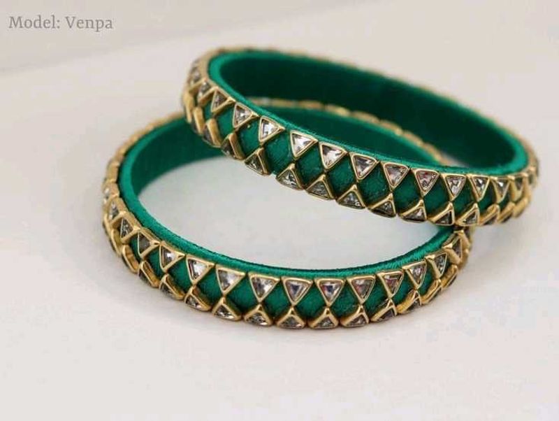 Elegant Emerald Bangles with Stone Embellishments