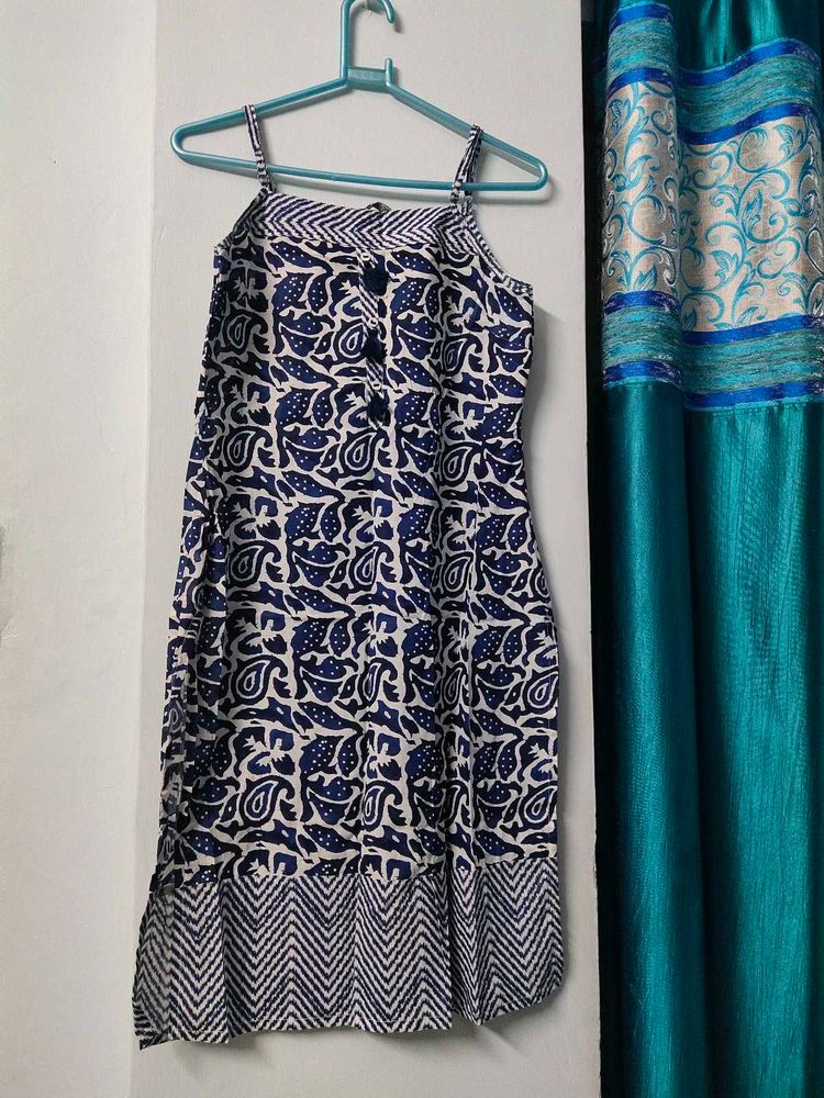 Blue &amp; White Printed Dress