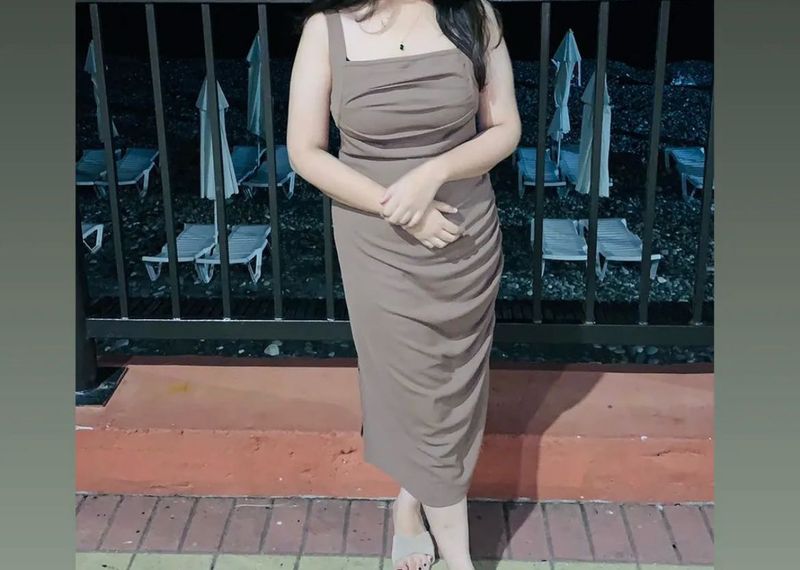 Brown Sleeveless Midi Dress