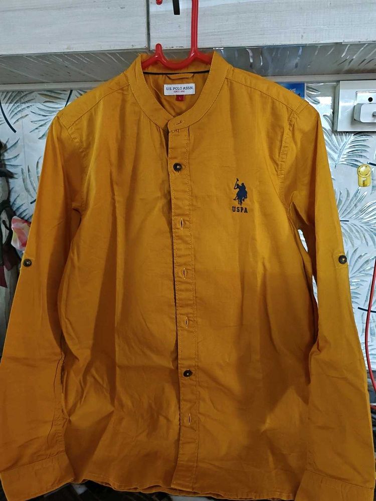 U.S. Polo Assn. Boy'sChinese collar Mustard Shirt(