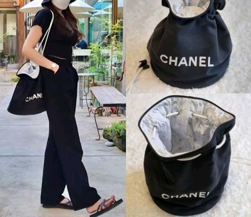 Chanel Black Drawstring Tote Bag