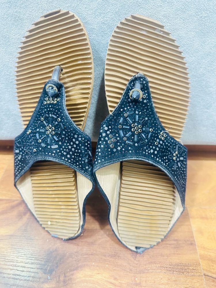 Embellished Black Flip Flops