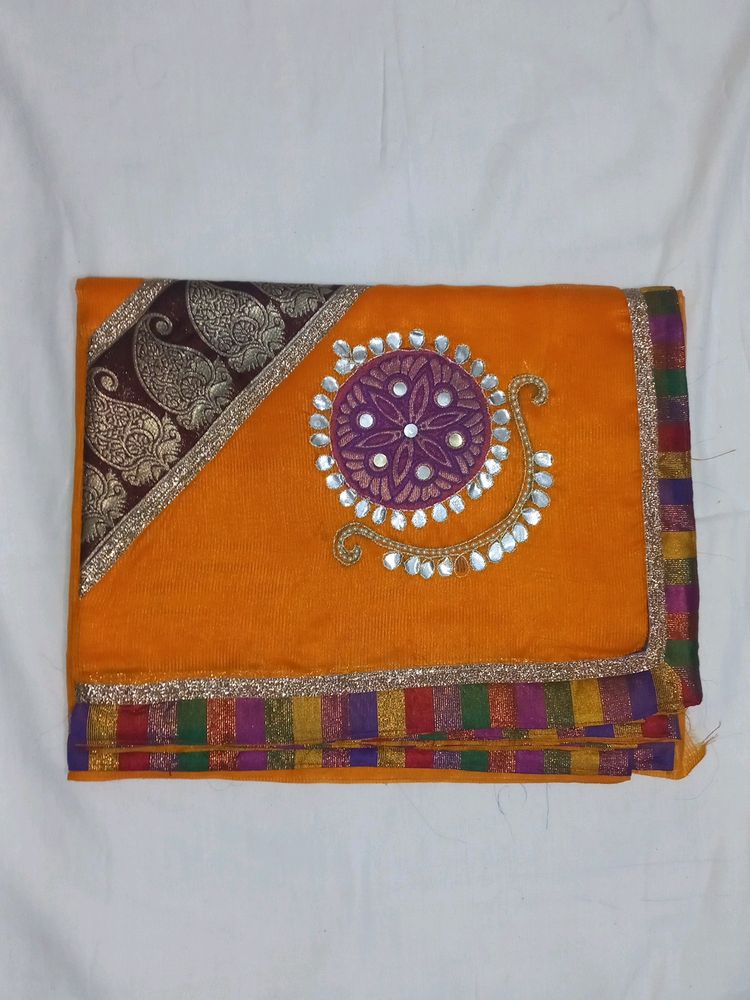 Free Delivery ORANGE COLOURED NET SAREE🟠