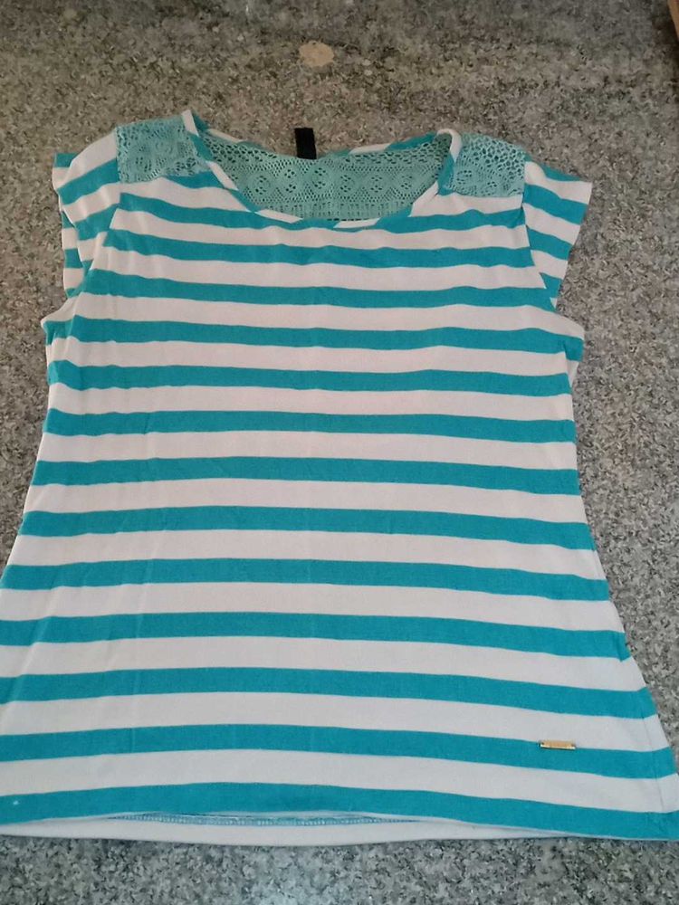 Striped Lace Shoulder Top