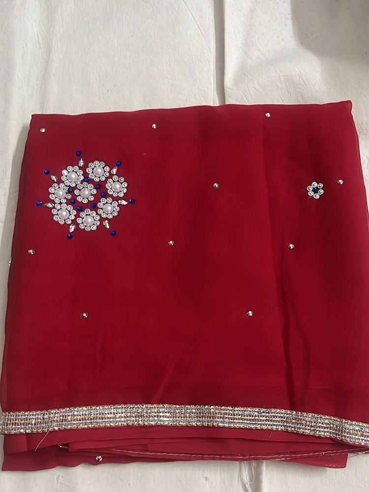 Red Embellished Saree