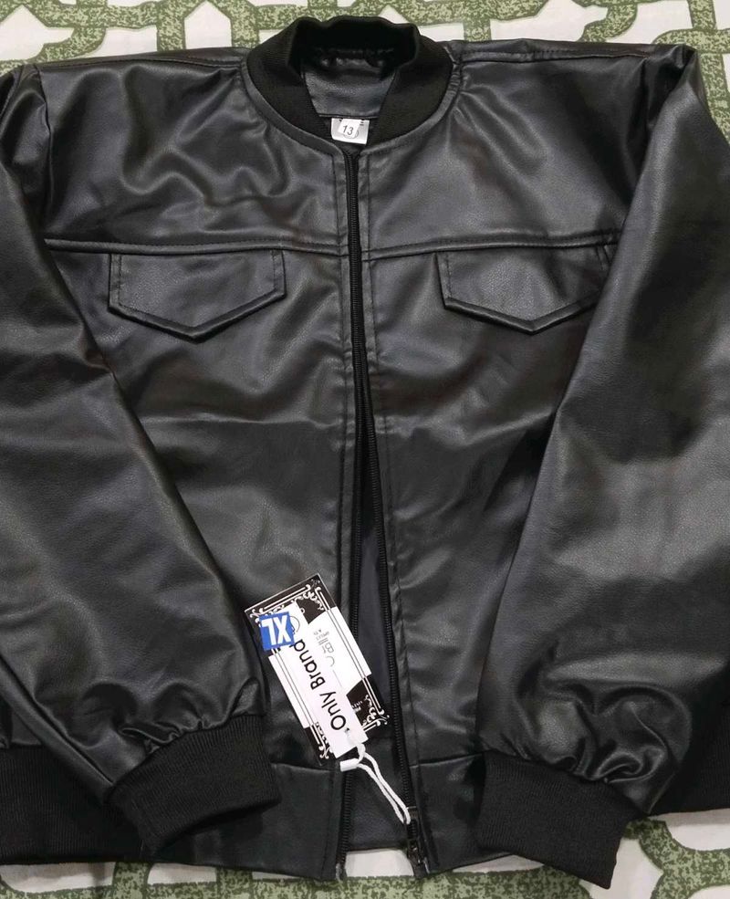 Black Faux Leather Bomber Jacket