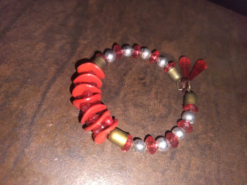 Red &amp; Silver Beaded Bracelet